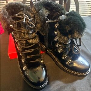 Kelly & Katie Black Glossy Fur-Lined Boots
